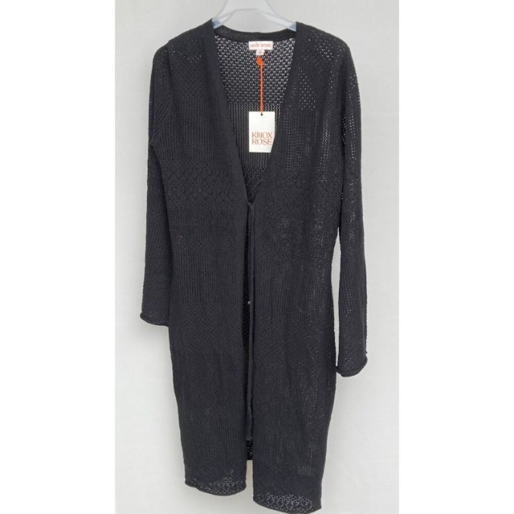 Knox Rose Women's Pointelle Duster Cardigan Black Size XS